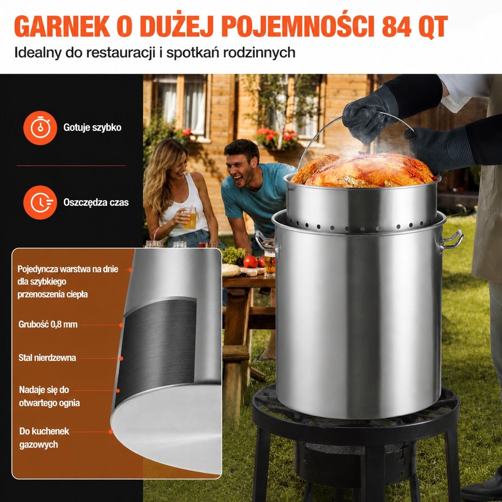 Garnek do sosu 79,5 l ze stali nierdzewnej z pokrywą i koszem, do kuchni oraz restauracji