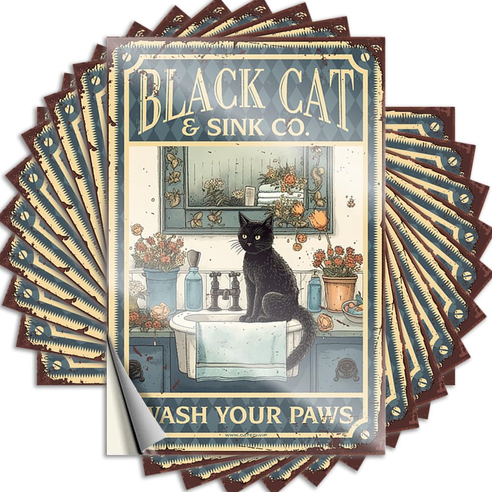 Funny Sticker Gifts | Feminist Helmet Black Cat Wash Your Paws for Mold(8X12CM)