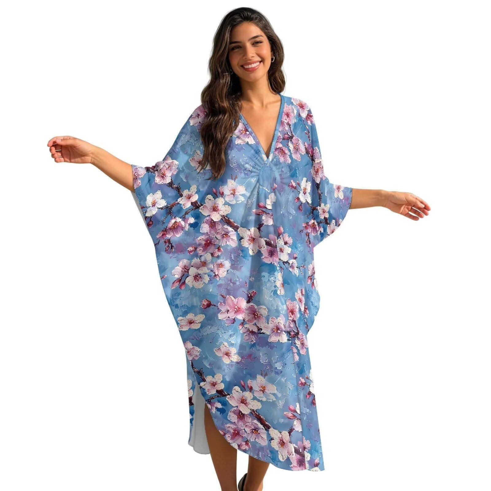 Xoenoiee Damskie sukienki kaftan plus size okrycie plażowe rękawy nietoperz strój kąpielowy okrycie letnie kaftany