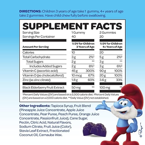 Miniatura 2 de The Smurfs Suplemento de apoyo inmunológico Vitaminas para niños con saúco zinc vitamina C y D para la defensa inmunológica  Hecho con fruta real en
