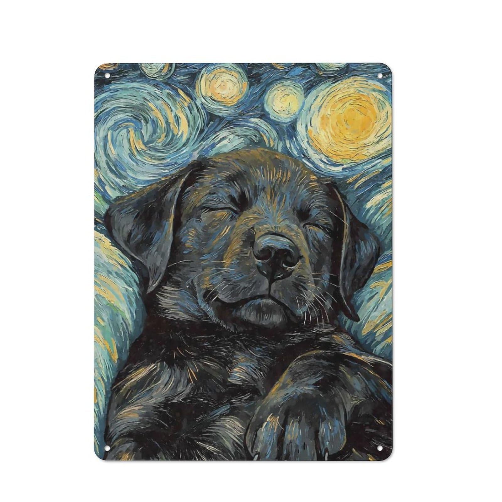 Junmoney Style-4 Rustic Tin Sign 40X30cm Featuring Black Labrador Sleeping For Garage Or Workshop, For Garage, Workshop And Man Cave Decoration