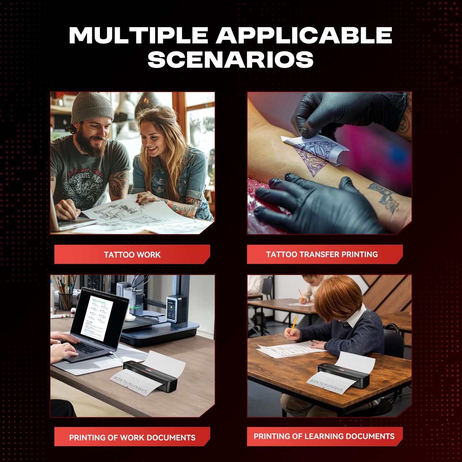 CNC Wirless - Impresora de tatuajes con Bluetooth, con 15 piezas de papel, máquina de transferencia térmica de tatuajes con impresora de plantillas para artistas de tatuajes y principiantes