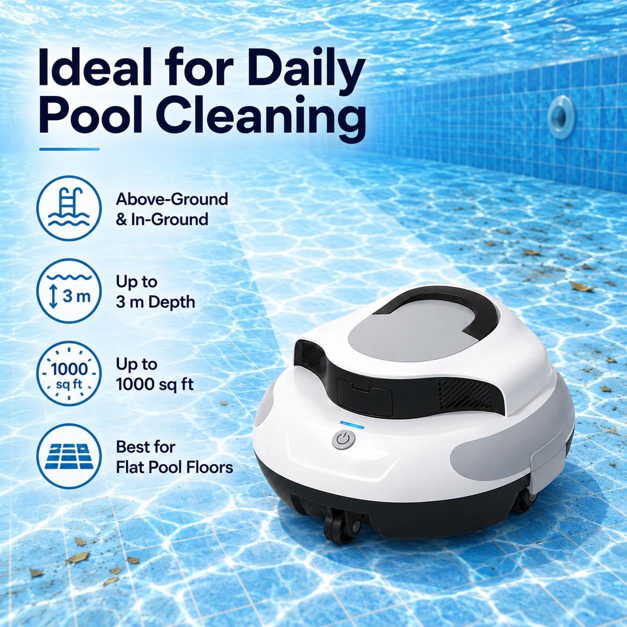 Robot Nettoyeur de Piscine Hors Sol, Batterie 5000 mAh