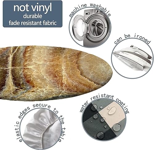 Miniatura 3 de Mantel redondo de mármol de estilo rústico con borde elástico, ajustable, para interiores y exteriores, fiesta, cena, decoración de patio, se adapta