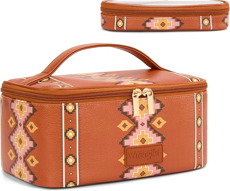 Necessaire Montana West Aztec-Brown com porta-pincéis, conjunto com 2 unidades
