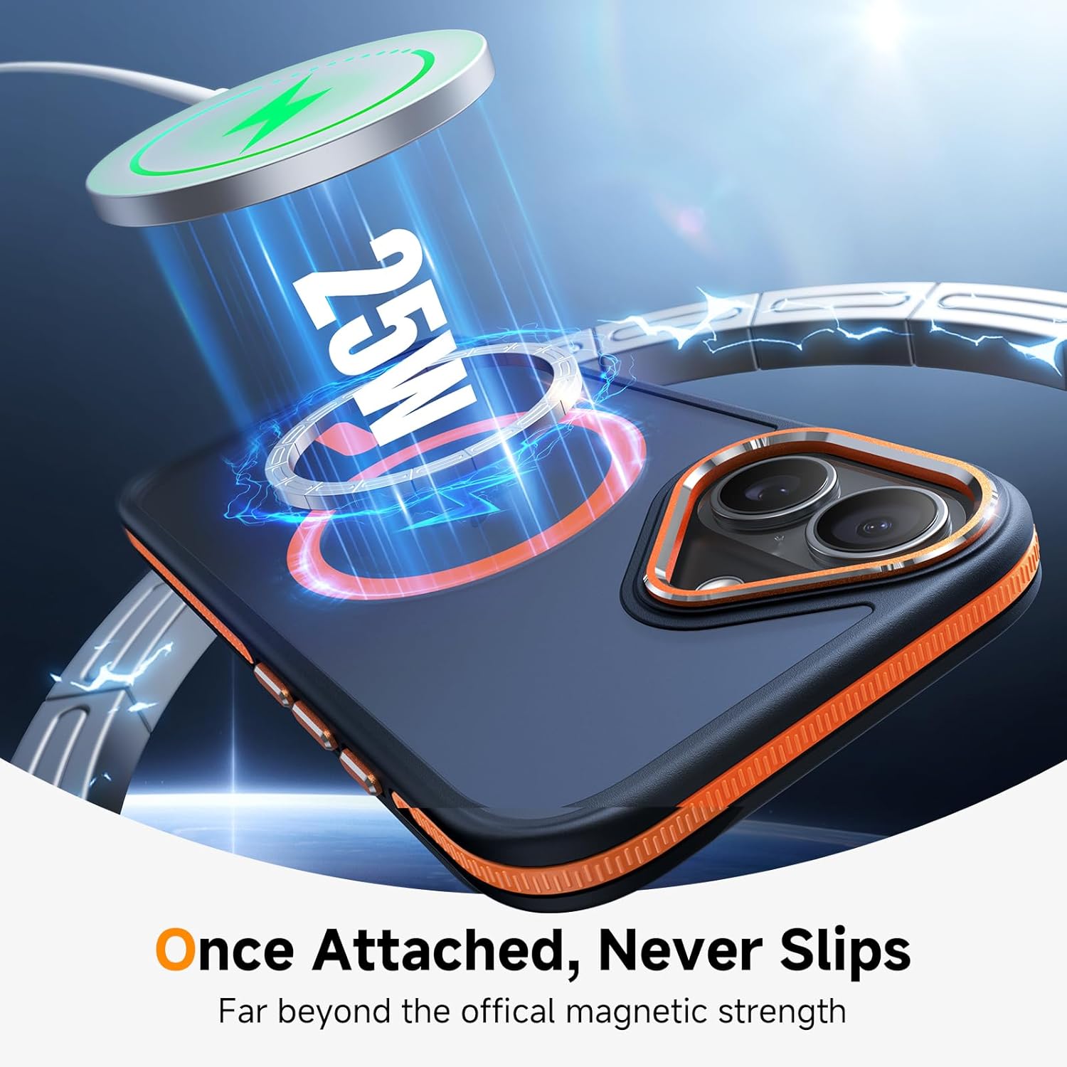 Magnetic 3 in 1 for iPhone 17 Case, [Omni-Directional Protection] with 1x Screen Protector + 1x Camera Cover, [Seamless Work with Magsafe] Translucent Protective Silm Phone Case for iPhone 17 Orange - Image 4