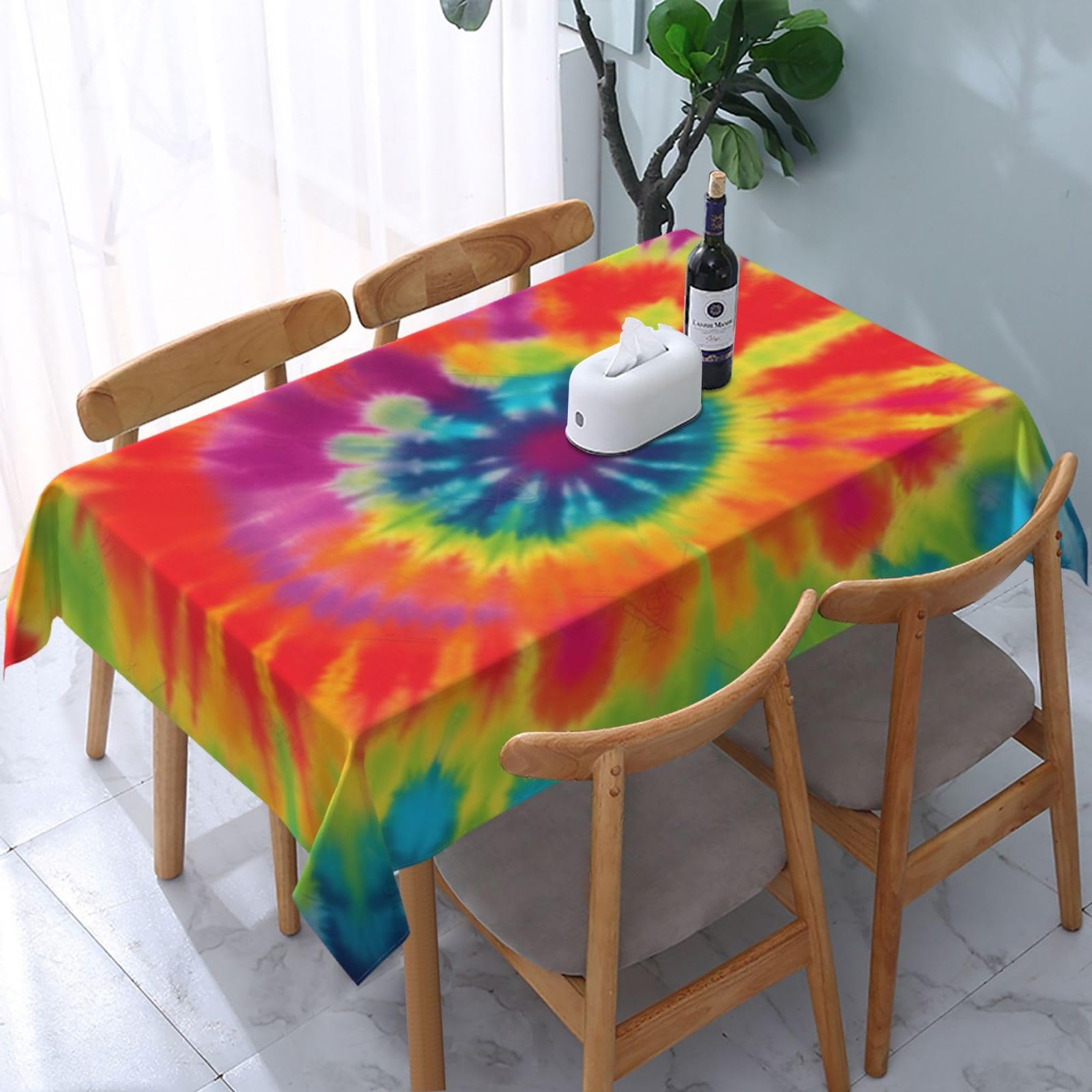 WPKJU tie dye Rainbow Printed Tablecloth Water Resistant Table Cover Washable Rectangle Table Cloth for Tables 54x72 in