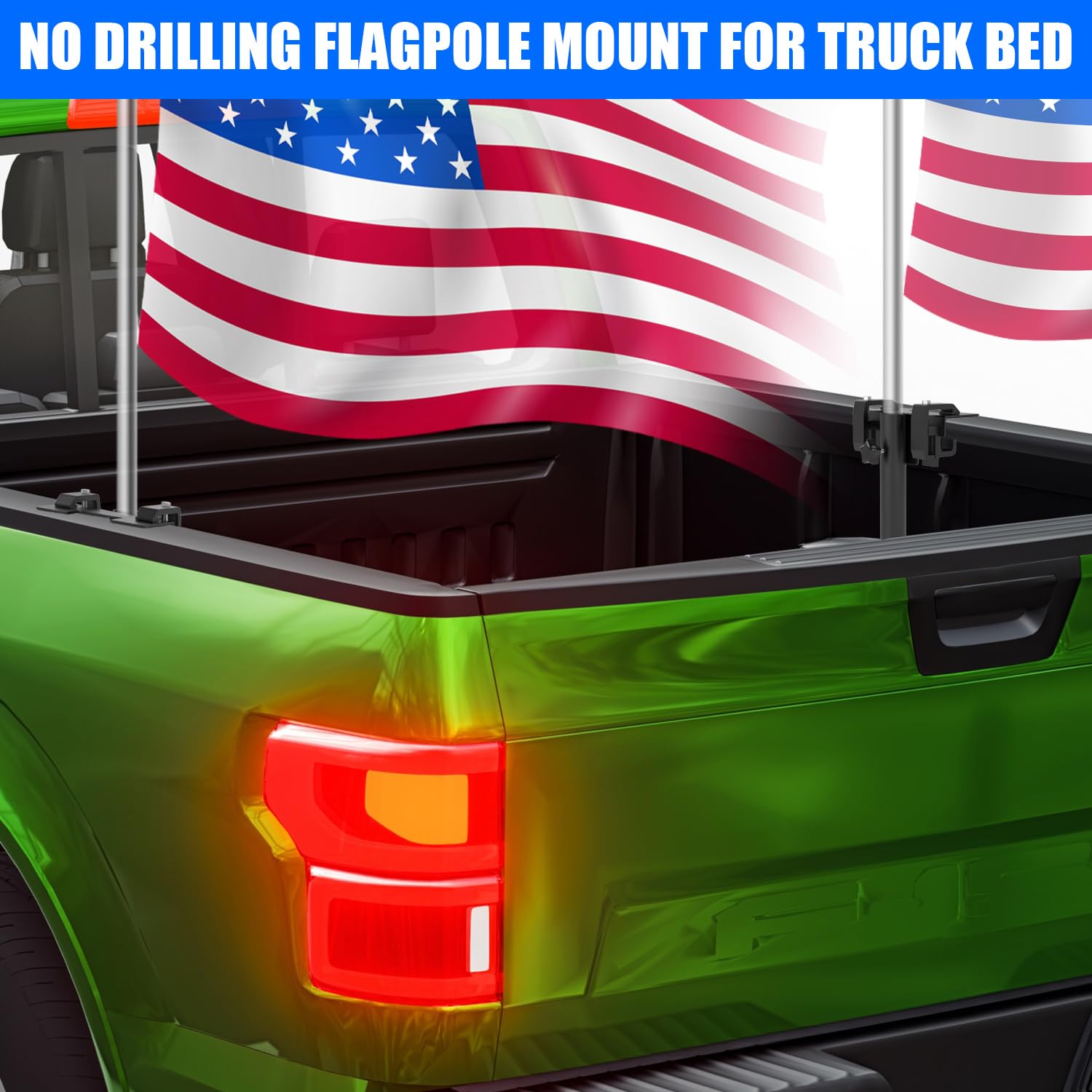No Drilling Side Flag Pole Mount Kit for Truck Bed, Universal Black Flagpole Holder Fit Up to 1.5