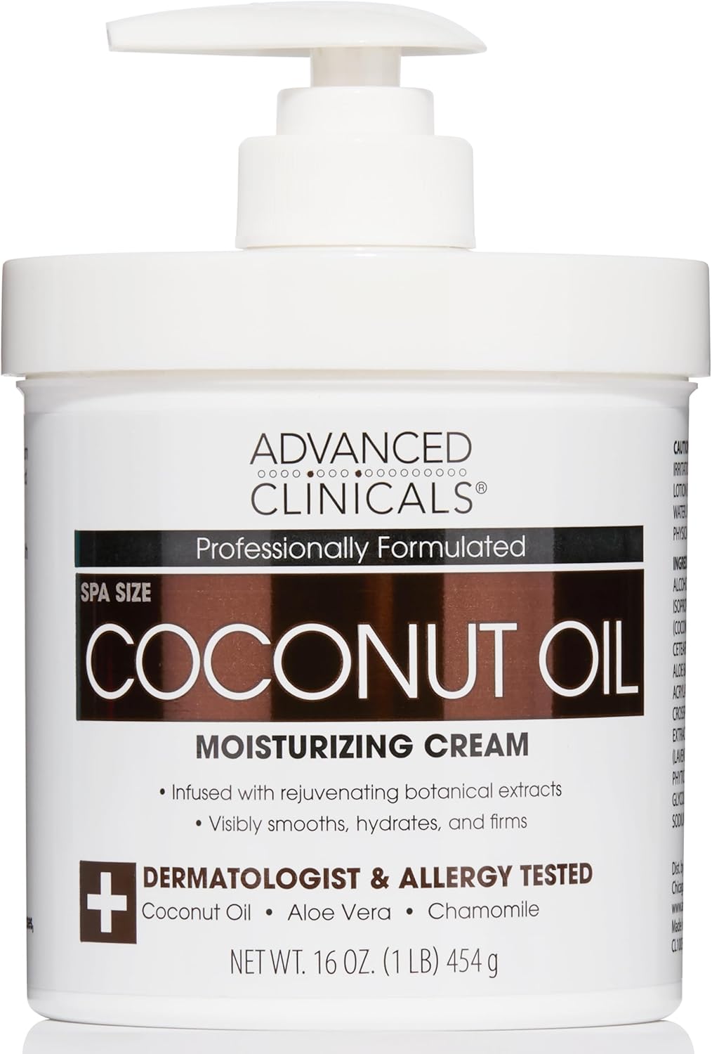 Advanced Clinicals Coconut Oil Cream Spa Size 16Oz Moisturizing Cream Coconut Oil For Face Hands Hair 16 Ounce (Pack of 1) Multi