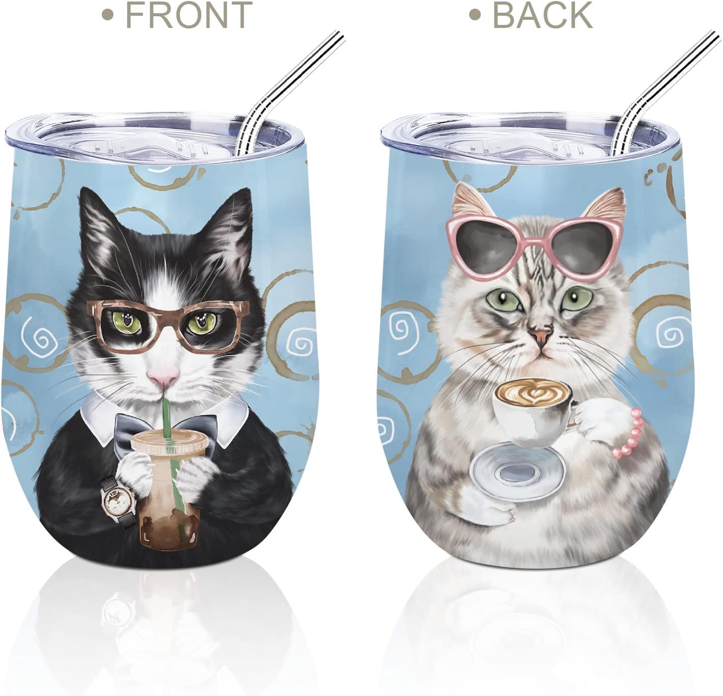 NymphFable 12oz Cool and Beautiful Cat Wine Tumbler Gifts for Men and Women Insulated Stainless Steel Cat Cups - Image 2