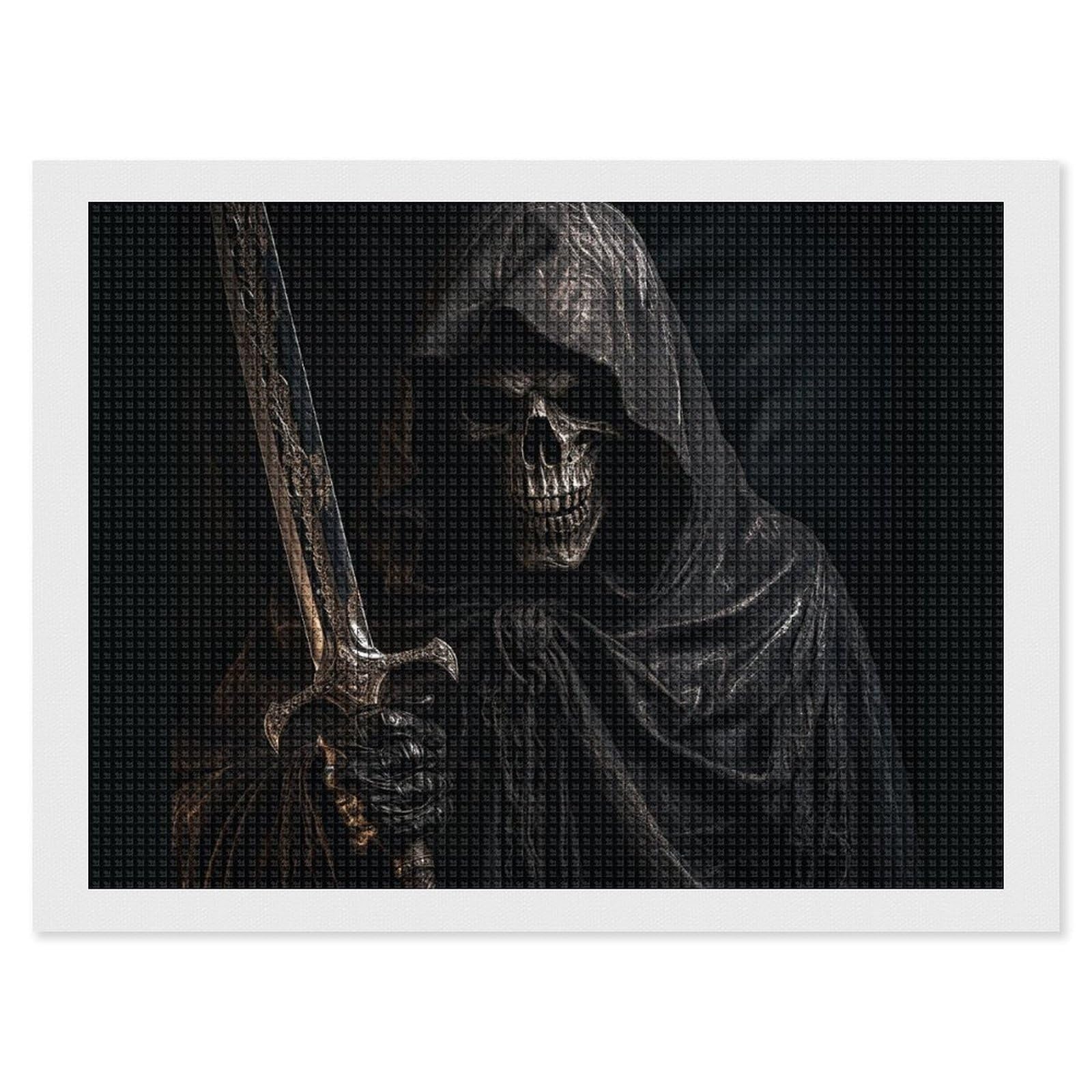 Skeleton in Robe Diamond Art Kits for Adults, DIY 5D Diamonds Painting Kits for Beginner, Round Full Drill Diamond Dots Painting, 12"x16" Diamonds Pictures Gem Art and Crafts Wall Decor