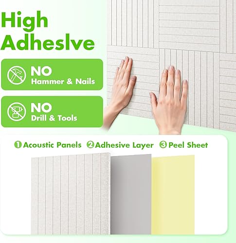 Miniatura 6 de Paquete de 12 paneles acústicos, paneles de pared autoadhesivos más gruesos de 0.47 pulgadas, paneles de pared a prueba de sonido de alta densidad