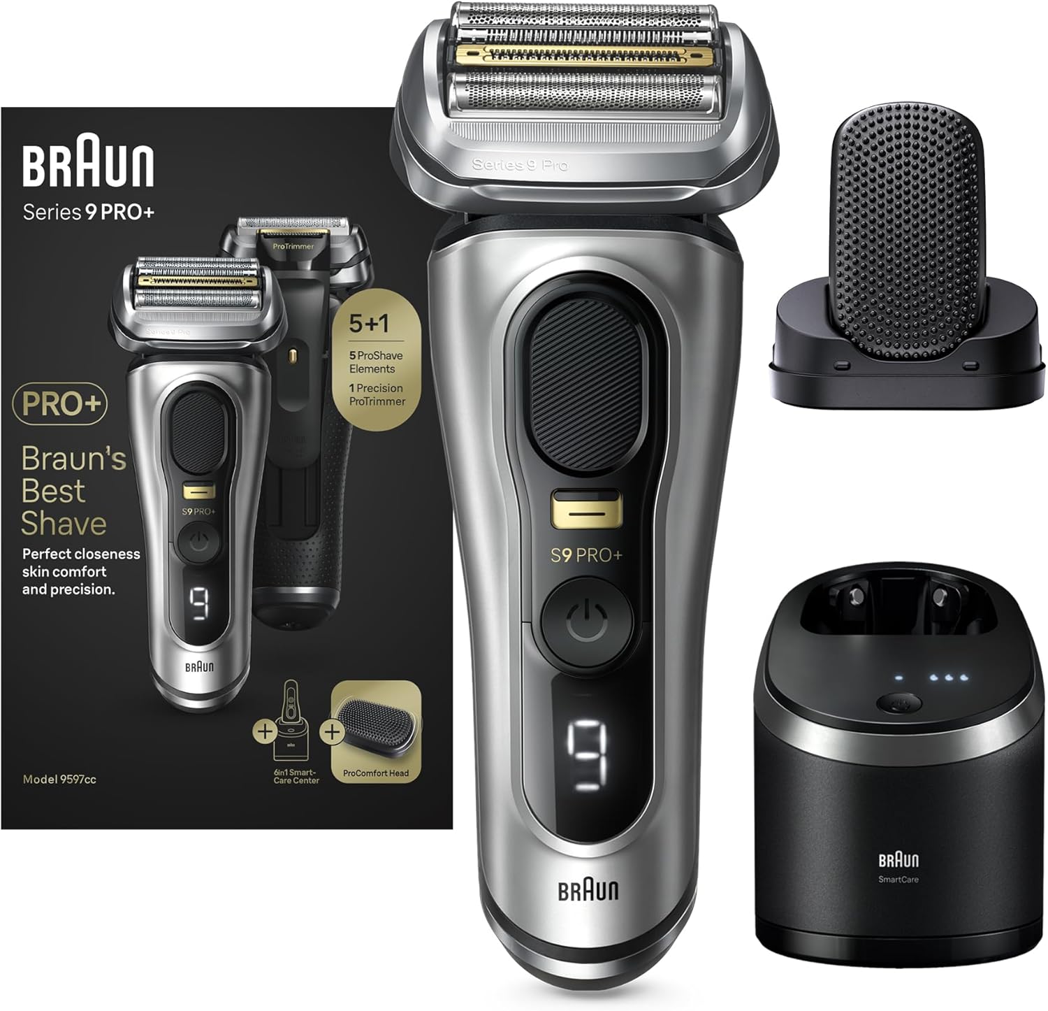 Braun Series 9 Pro+ Electric Shaver 9597cc 5 Pro Shaving Elements and ShavePreparing