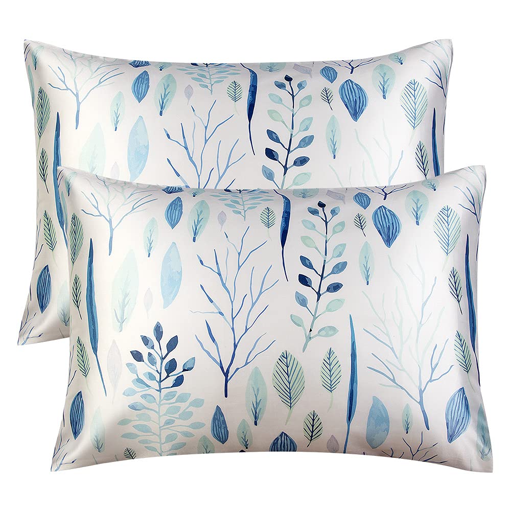 BEDELITE Satin Pillowcase for Hair and Skin Digital Printing, Super Soft Cooling Similar to Silk Pillow Cases 2 Pack with Envelope Closure, Gift for Women Men(Standard 20x26 Inch, Eucalyptus)