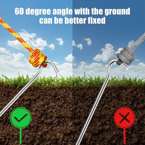 Tiomues 20PCS Aluminum Tent Stakes Pegs with Hooks, Camping Tent Stakes for Outdoor Travel, Professional Ground Stakes for Outdoor Camping, Hard and Light Tent Pegs, Specially Designed for Camping - Thumbnail 5