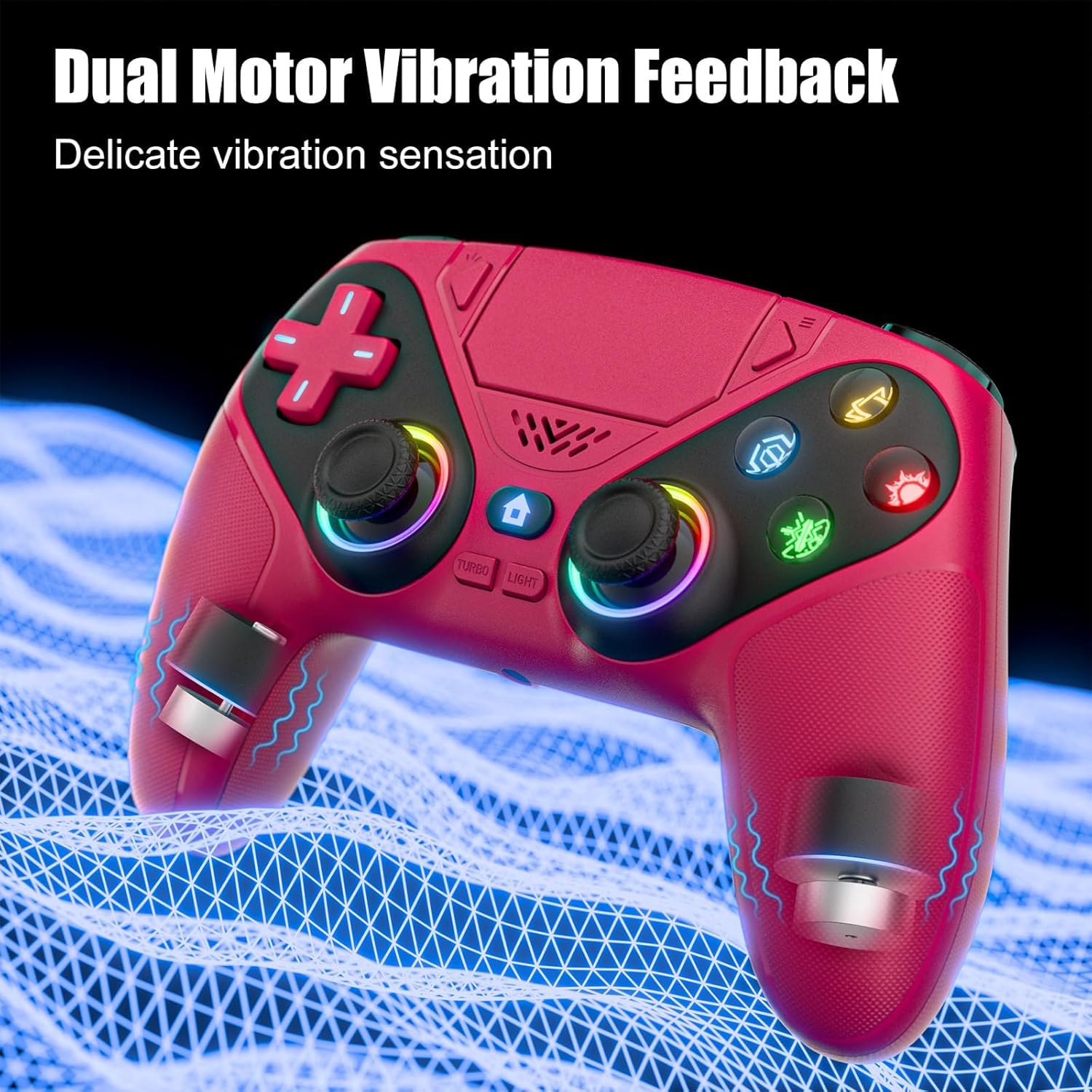 Controlador inalámbrico LED para PS5, compatible con PS5 Pro/Slim/PC, con Multi Touch Pad/Turbo/conector de audio de 3.5 mm/vibración dual