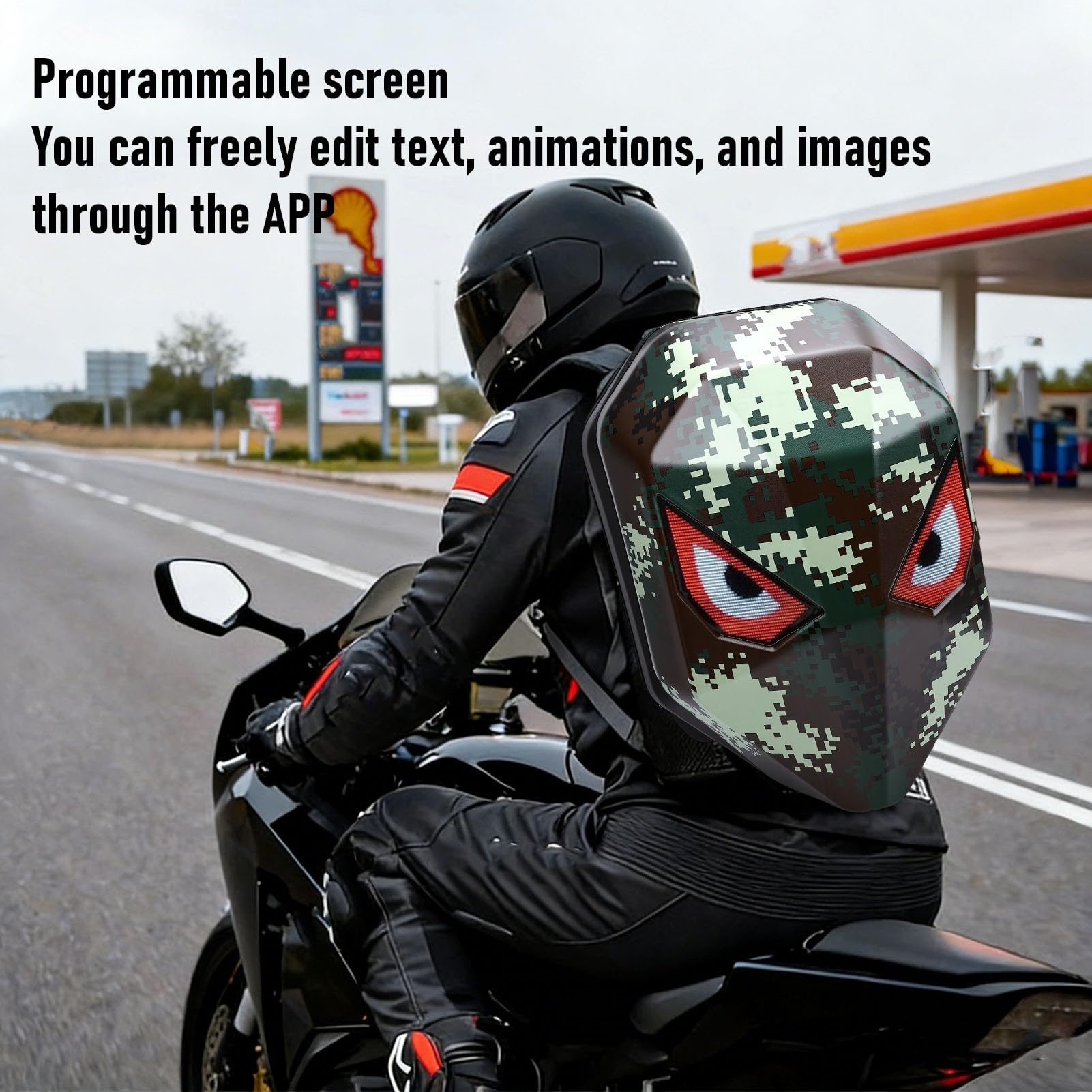 Zaino per Moto a LED Programmabile con Schermo Reticolare a LED a Colori, Borsa da Guida Impermeabile, Zaino a per Laptop