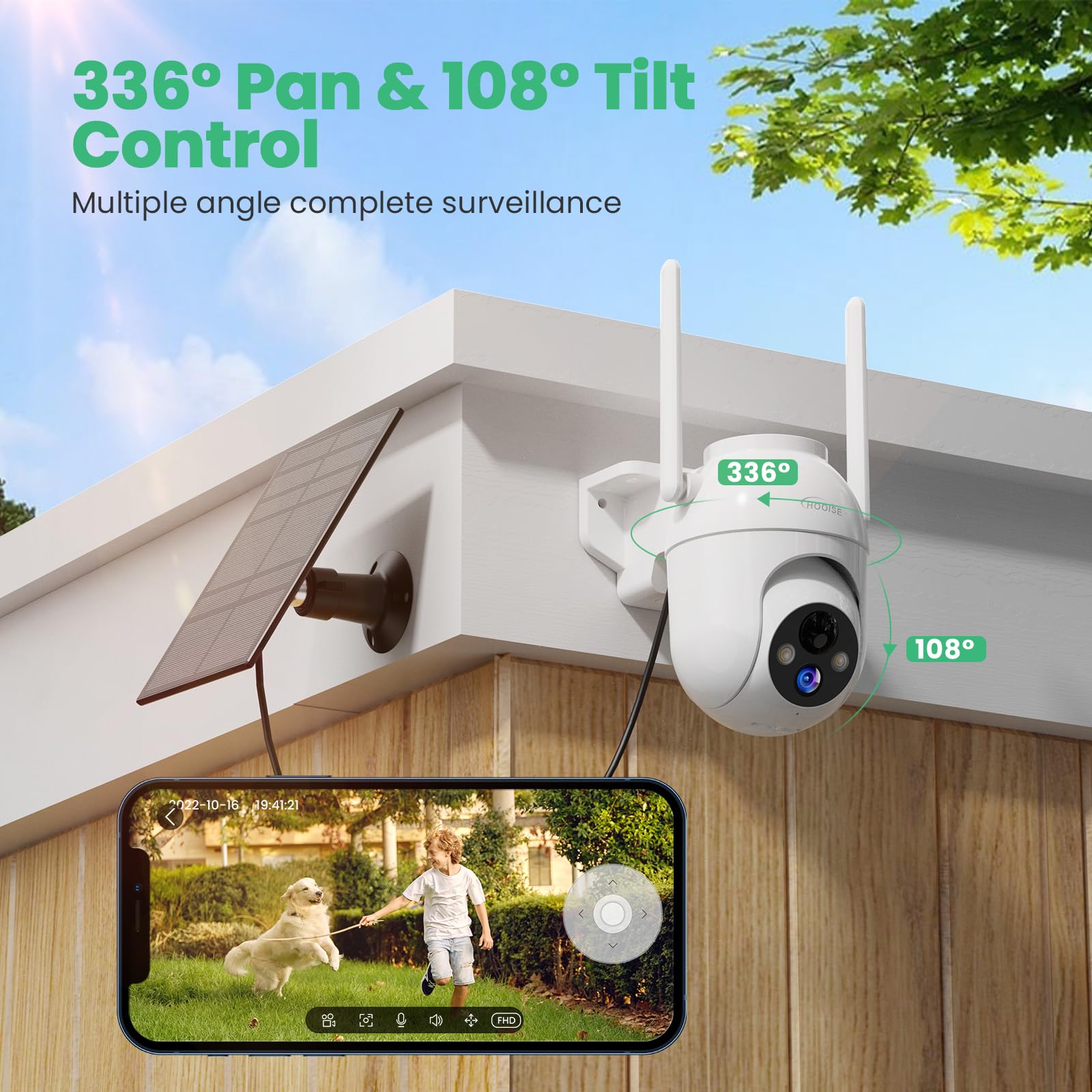 Ctronics 2.5K 4MP Caméra Surveillance WiFi Solaire Extérieur Sans Fil PTZ Caméra IP Sur Batterie Rechargeable Vision Nocturne Couleur Détection Humaine PIR Audio Bidirectionnel Slot Carte SD Lot De 2
