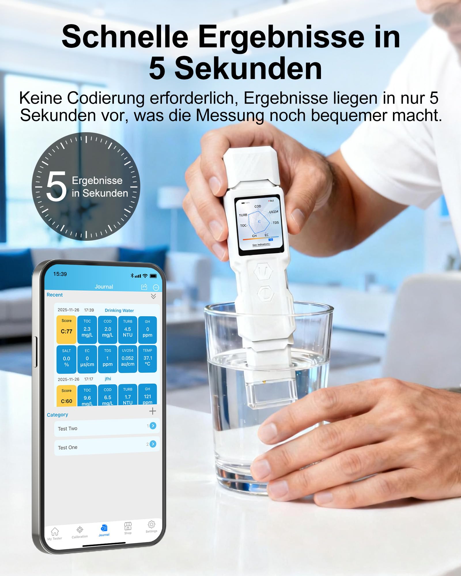 Nouveau Testeur d'Eau Intelligent 9-en-1 pour Eau Potable, Testeur Numérique d'Eau Potable pour TDS, Turbidité, EC, Température, Salinité, GH, TOC, COD, UV275, Testeur de Qualité de l'Eau pour Eau Pot