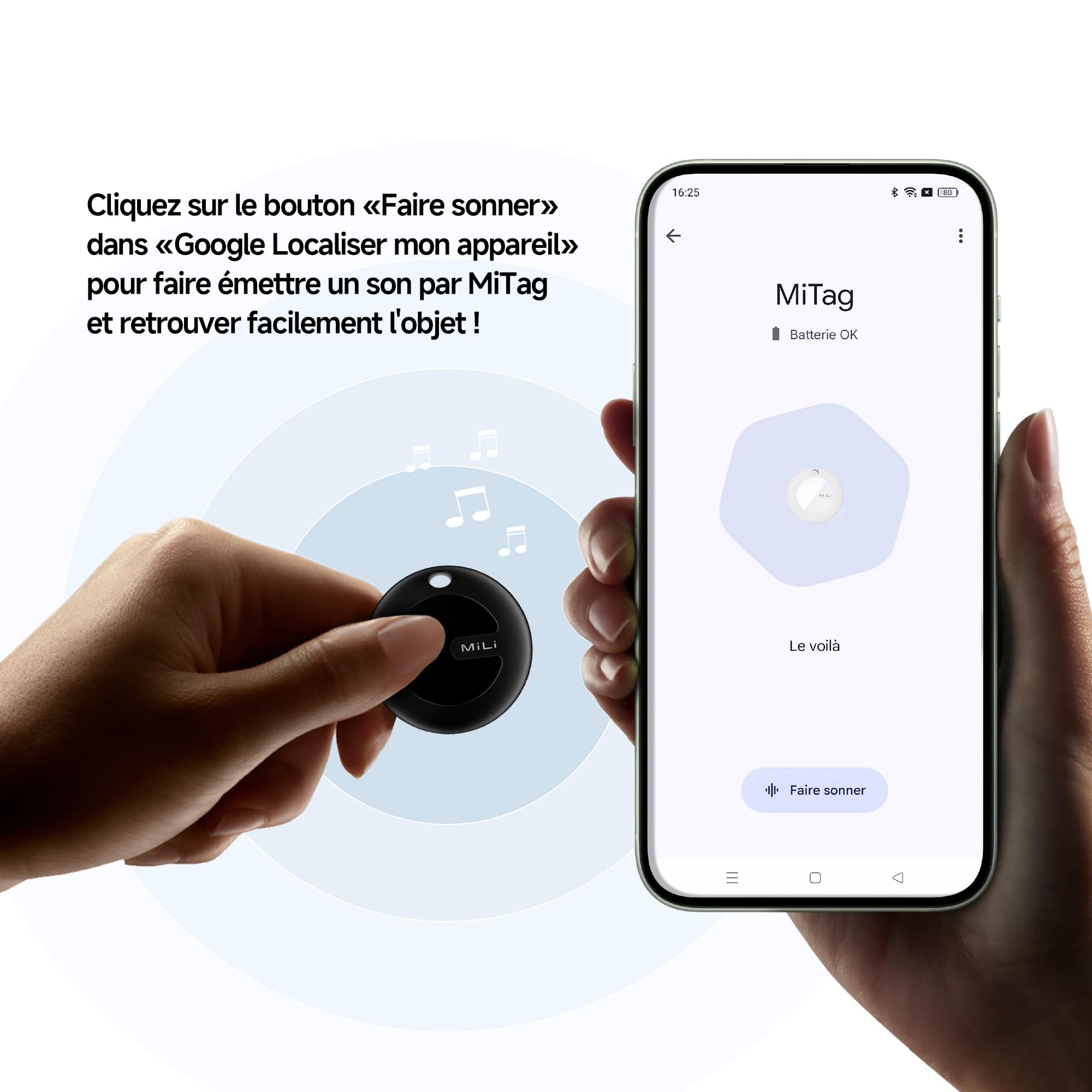 MiLi MiTag Traceur Localisateur D’Objets Bluetooth, Fonctionne avec l’app Google Localiser (Uniquement Android), Batterie Remplaçable, IP67 Imperméable, pour Les clés/Portefeuilles/valises, 4-Pack