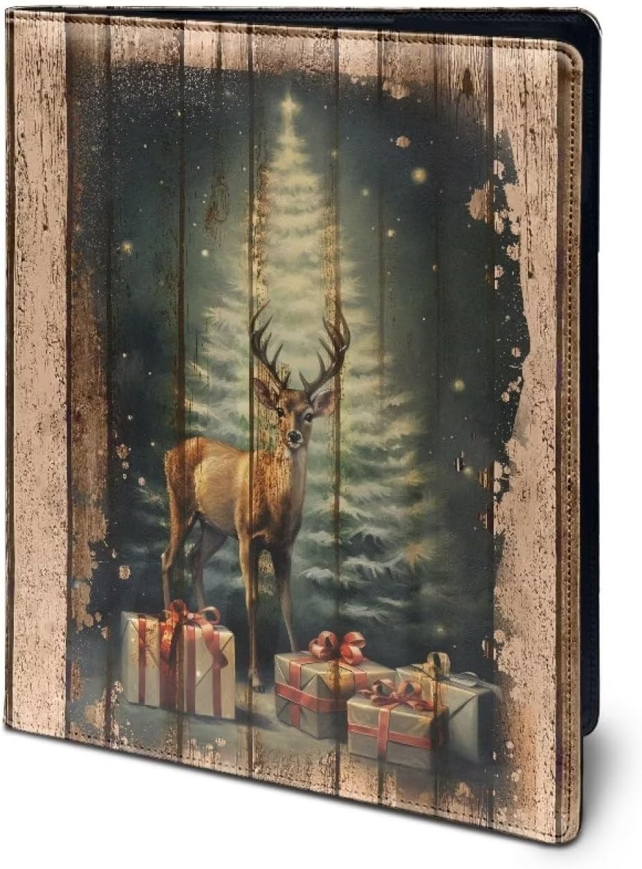 HUIACONG Christmas Padfolio Clipboard Folder Portfolio Reindeer Gifts Leather Storage Clipboard with Cover for Business School Office Conference Notepad Clip Boards