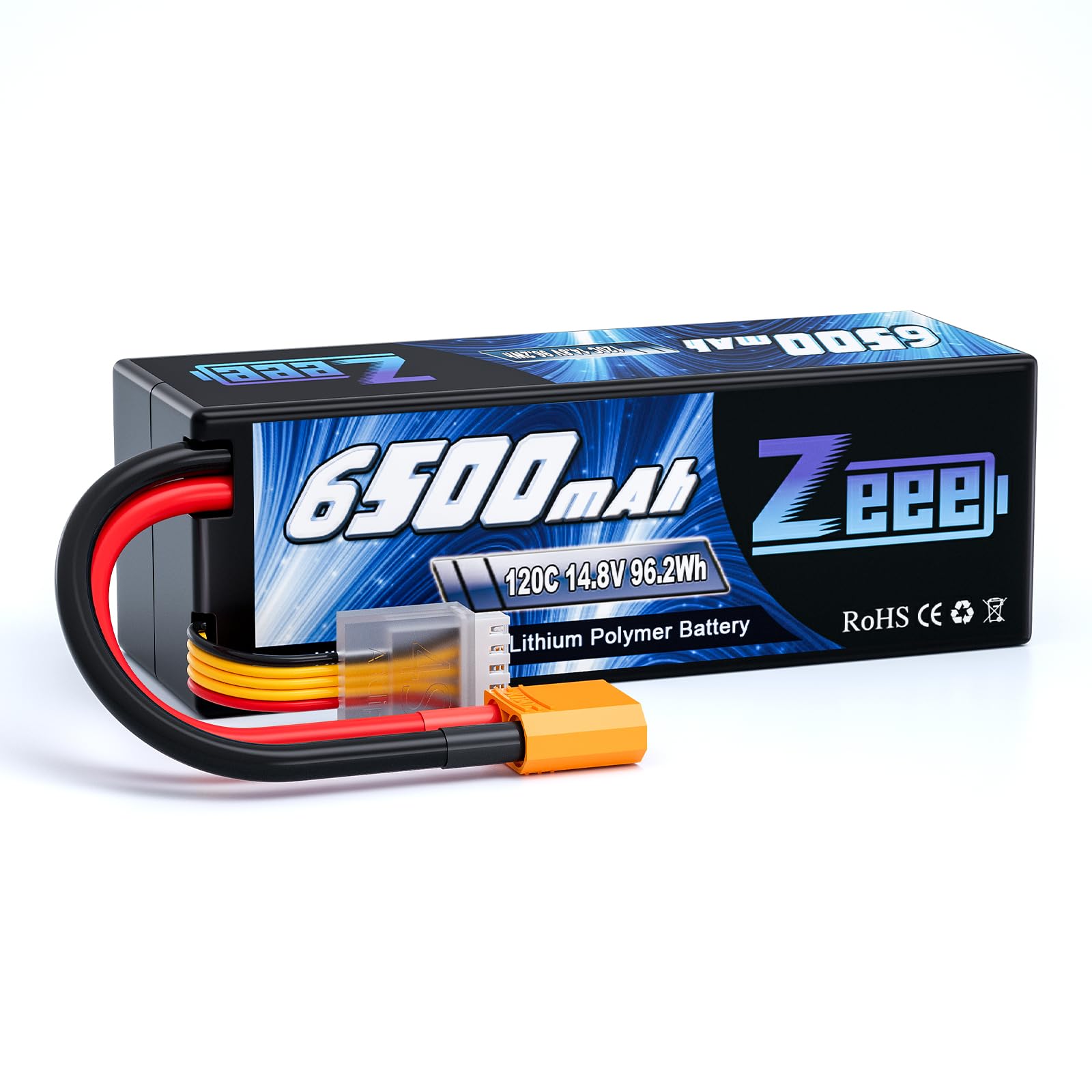 Zeee 4S Lipo Battery 14.8V 120C 6500mAh Hard case Battery with XT90 Plug for 1/8 and 1/10 RC Vehicles Car RC Buggy Truggy RC Airplane UAV Drone FPV