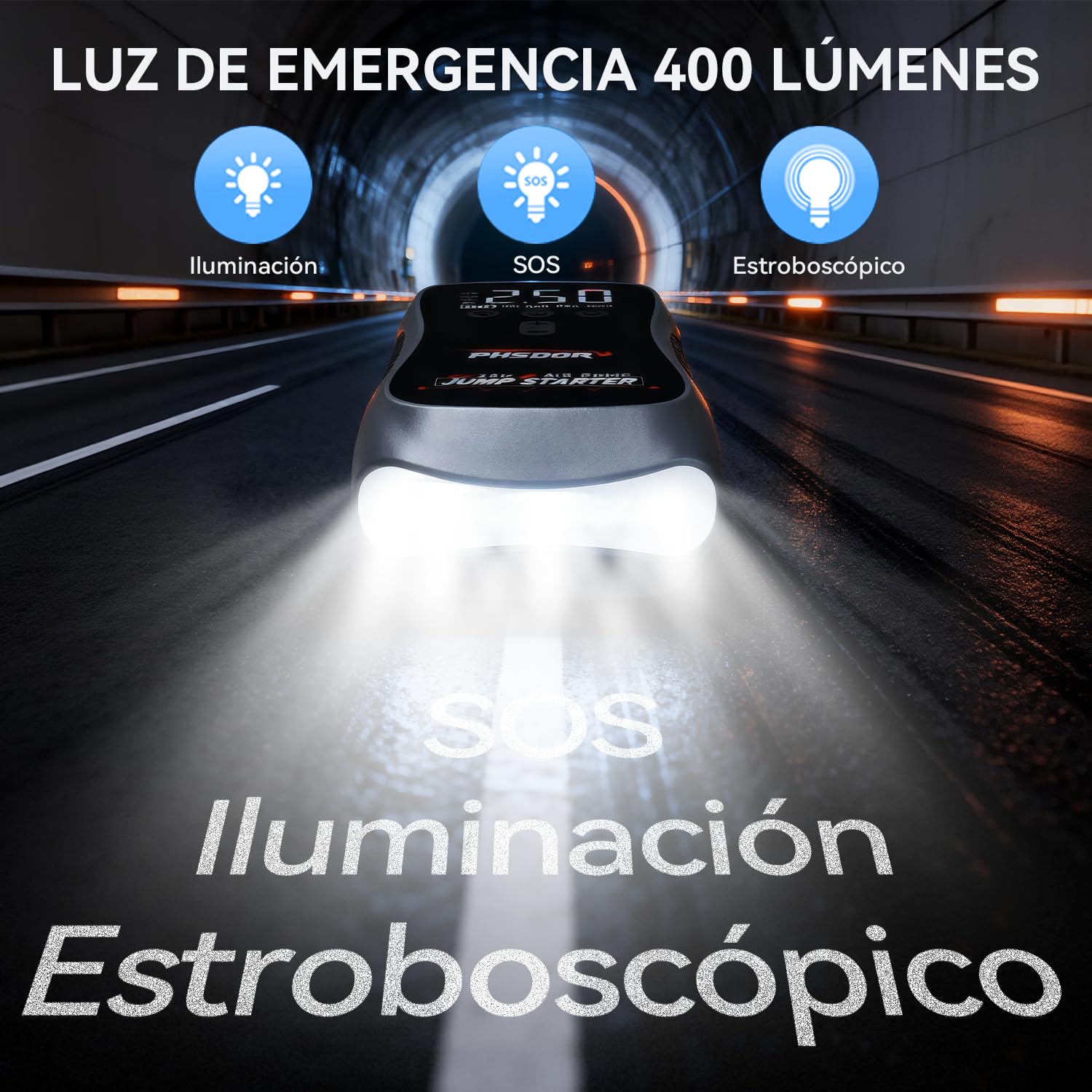8000A Arrancador de Coches con Compresor de Air, 25000mah 150PSI Arrancador de Baterias de Coche (hasta Todo Gas o Diésel de 10,0L), 12V Arrancador de Coches Portatil, Jump Starter con luz LED