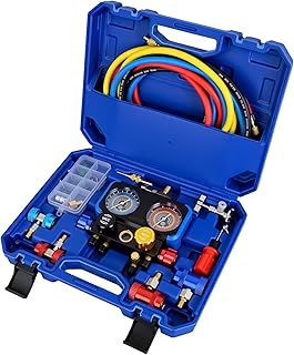 Nilight A/C Manifold Gauge Set Fits for R1234yf R134a R404A 4-Way Auto HVAC Diagnostic Gauges Refrigerant Recharge kit with Adjustable Couplers 5FT Hoses R1234yf Universal Can Tap
