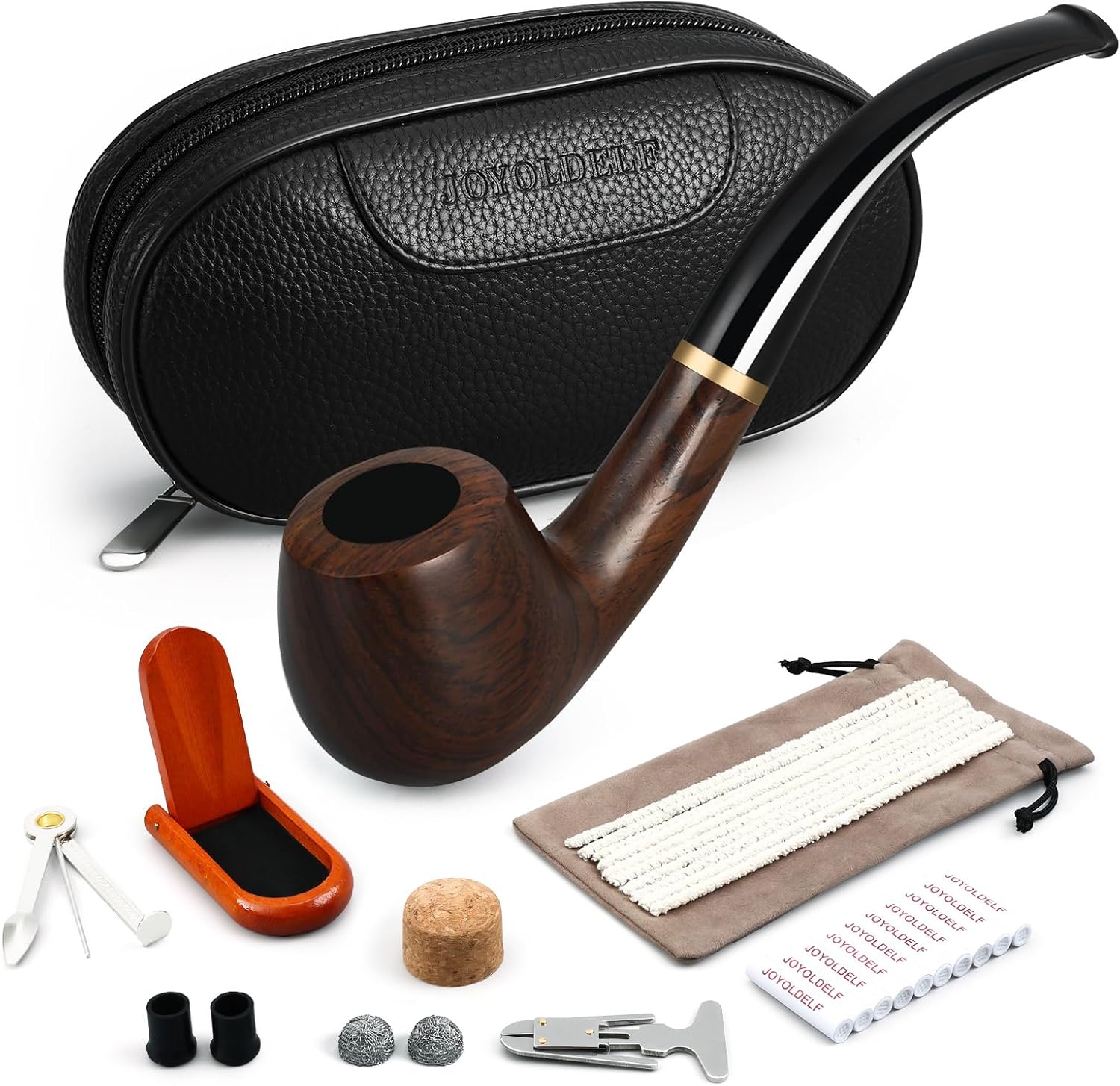 Joyoldelf Smoking Pipe, Luxury Tobacco Pipe with Leather Tobacco Pipe Pouch, Deepened & Windproof Tobacco Pipes for Smoking with 9mm Pipe Filter, Tobacco Pipe Stand and Smoking Accessories - Amazon product rated Grade A
