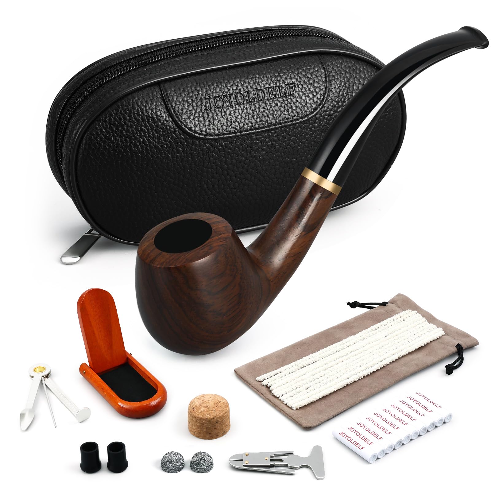 Joyoldelf Smoking Pipe  Luxury Tobacco Pipe with Leather Tobacco Pipe Pouch  Deepened & Windproof Tobacco Pipes for Smoking with 9mm Pipe Filter  Tobacco Pipe Stand and Smoking Accessories
