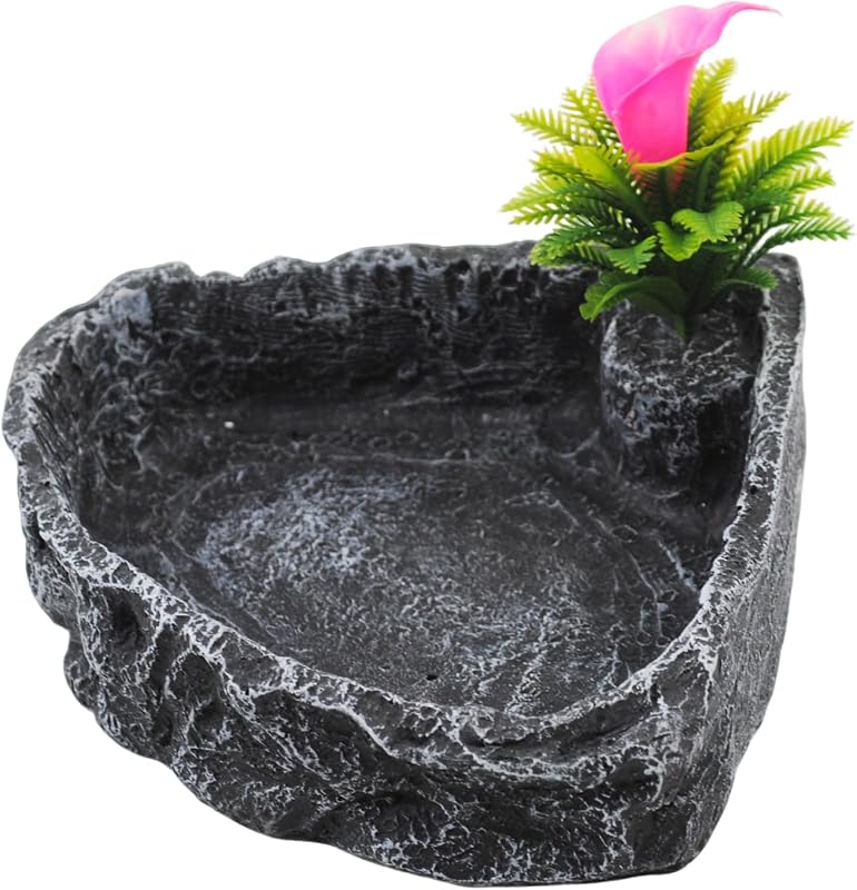 Tigela para Répteis em Resina com Textura de Pedra para Água e Alimento MUYG – 14,0 x 12,5 x 3,9 cm