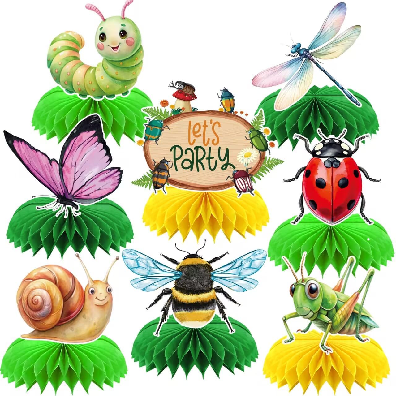 Bugs Birthday Party Decorations Bugs Honeycomb Centerpieces Fancy Ladybug Decorations 3D Bugs Party Creative Lovely Table Topper for Birthday Baby Shower Decor Supplies