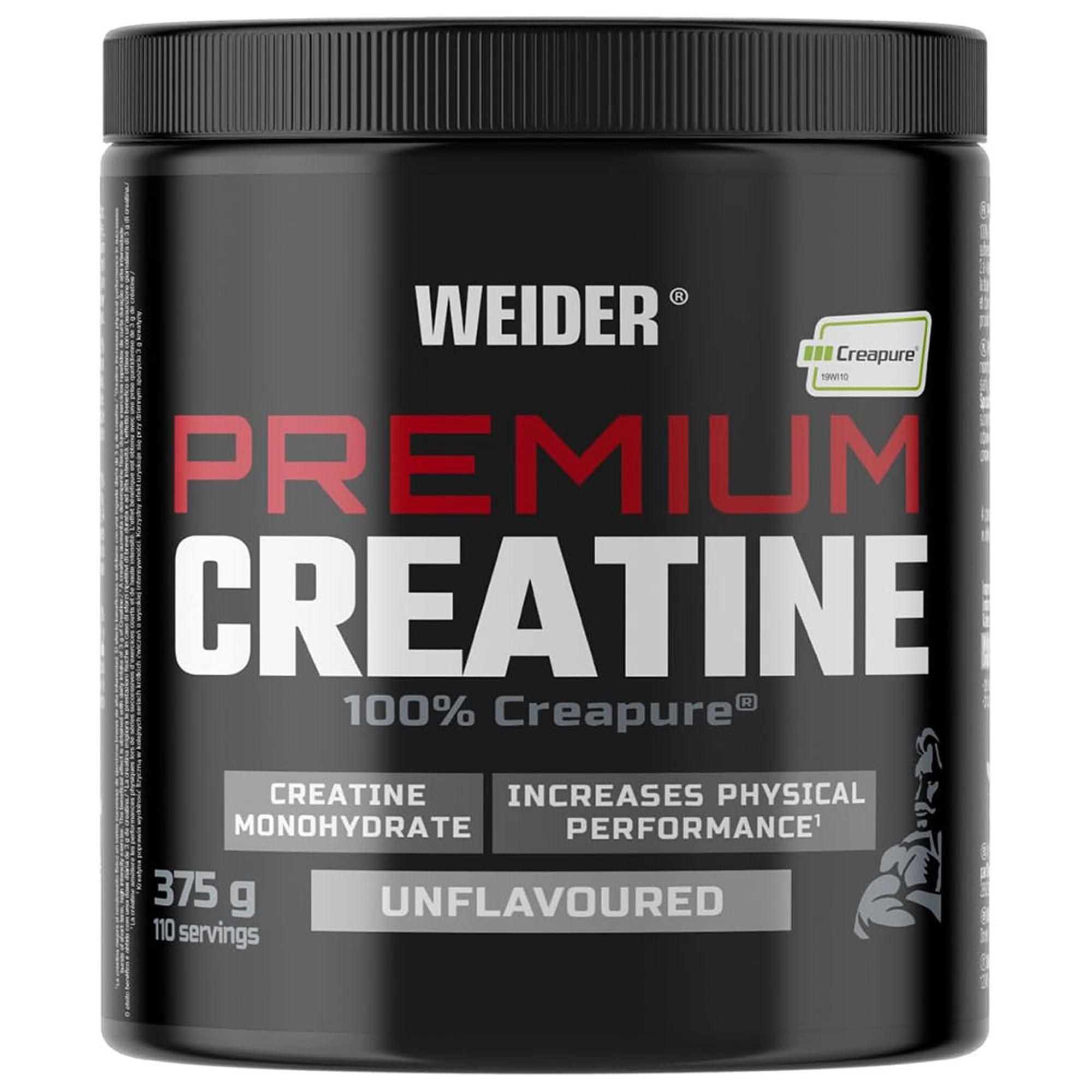 Kreatyna Weider Premium Creatine 375 g, 100% Monohydrat Kreatyny Creapure, Bez Cukru, Wegańska, Wspiera Wydolność Fizyczną, Smak Neutralny