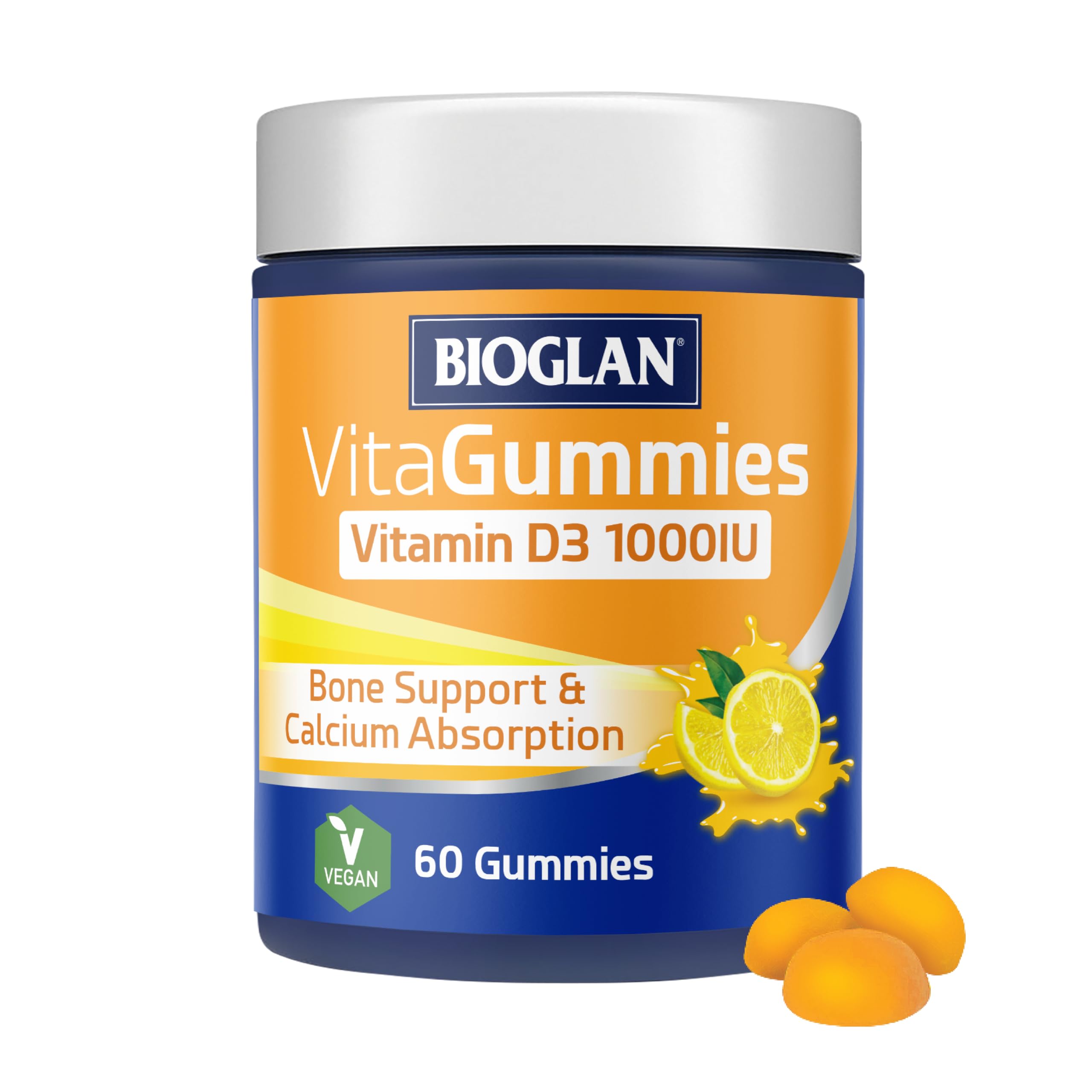 Bioglan Vitagummies | High Strength Vitamin D3 | Vegetarian Friendly | Delicious lemon flavour | 60 Chewy Gummies