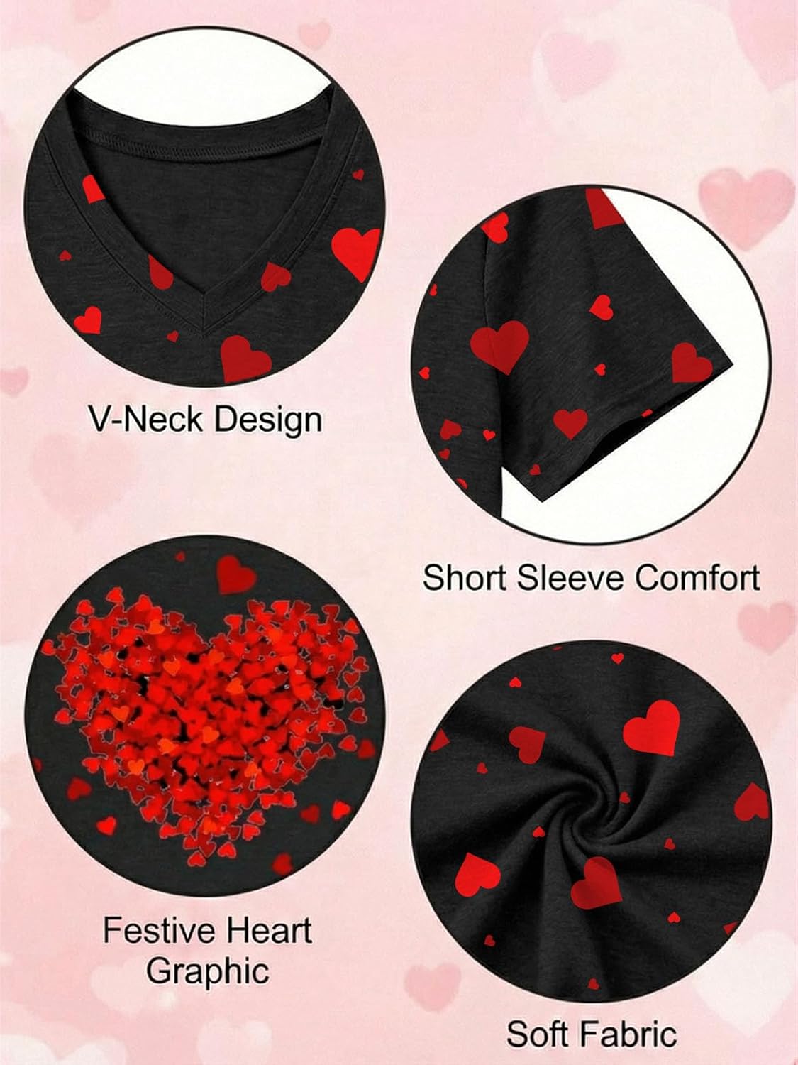 Valentine's Shirt for Women Funny Lover Heart Graphic Tee Valentine v Neck Print Casual Tops - Image 5