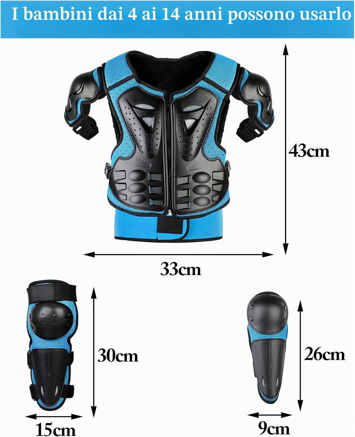 Armatura Moto Per Bambini, 5 Pezzi Set Di Armatura Da Moto Protezione Di Motocross Per Bambini Ginocchiere Traspiranti Gomito Pettorina Per Tutti I Terreni, Ciclismo, Sci, Pattinaggio