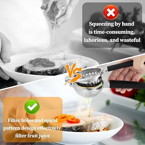 Miniatura 6 de Exprimidor manual de limón, fácil de usar, exprimidor de lima, exprimidor de cítricos de acero inoxidable 304, exprimidor manual ergonómico