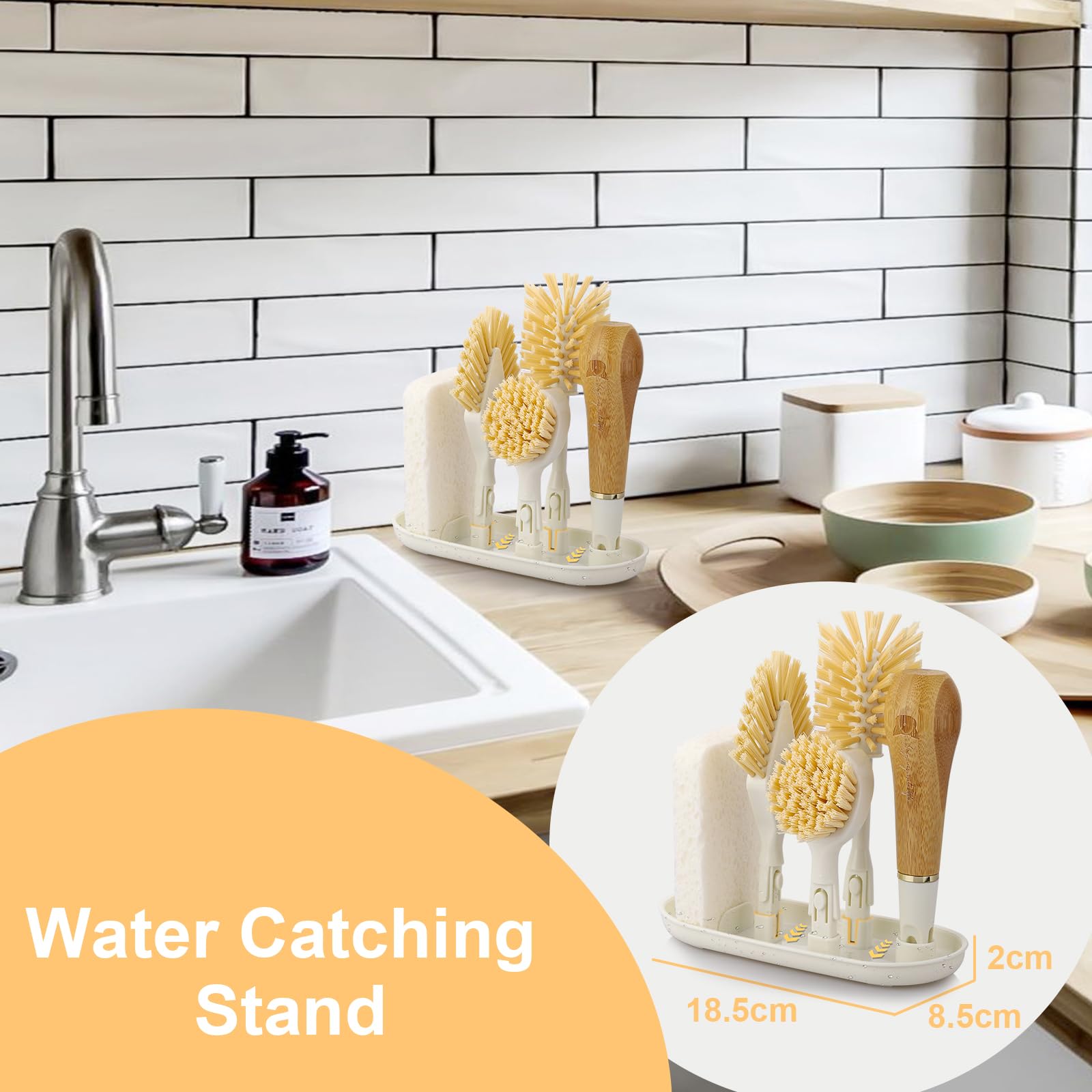 4 Spazzole Per Piatti In Bambù HANGOU - Naturali Per Cucina - Foto 11