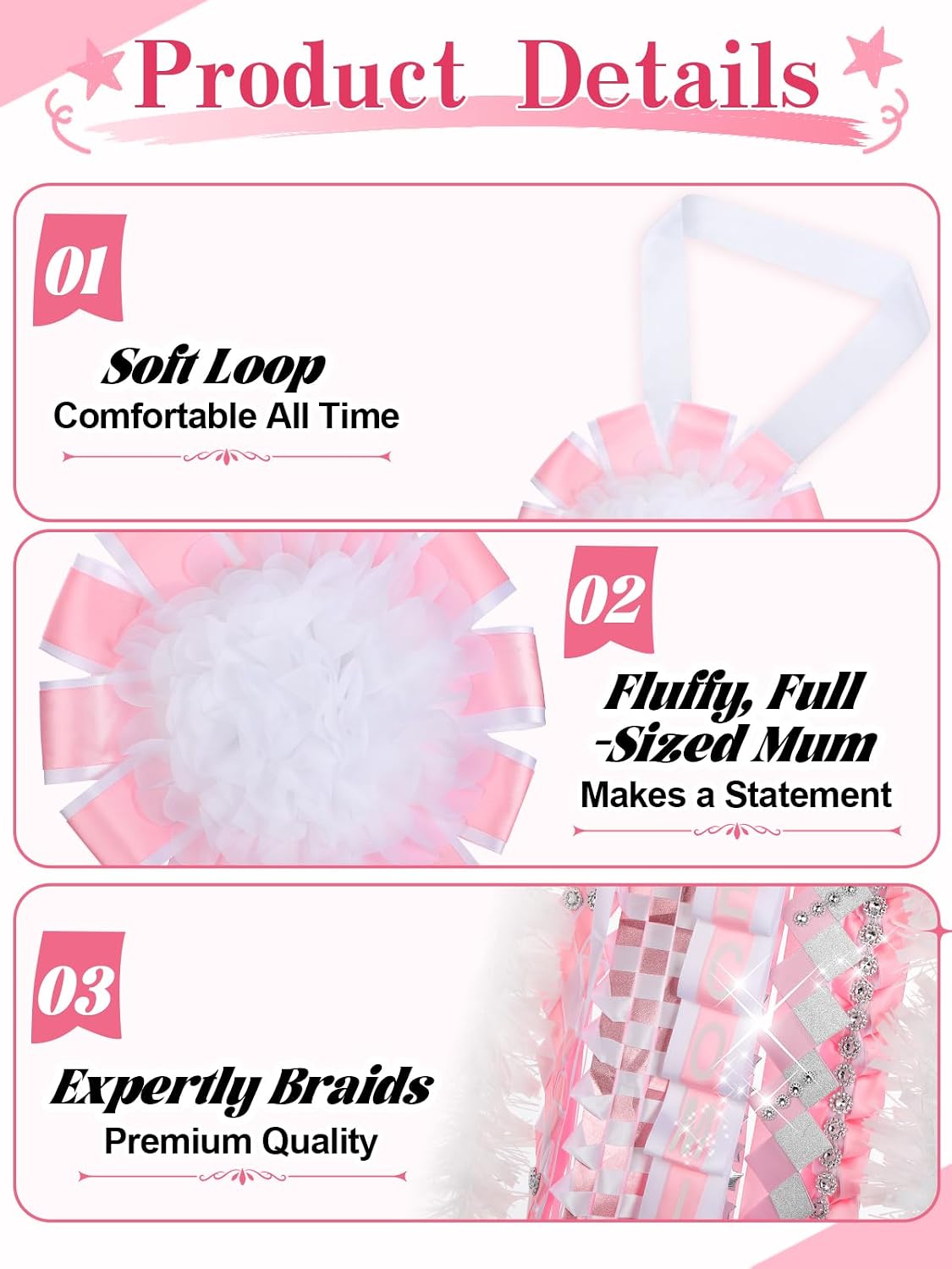 34.6in Pre-made Homecoming Mum Supplies, Pink Mum Ribbon with Flower