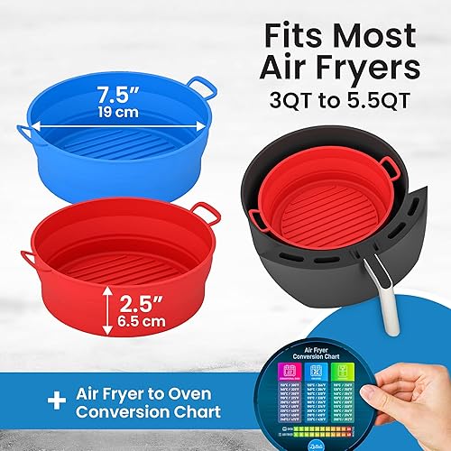 Miniatura 2 de Paquete de 2 forros de silicona para freidora de aire, tazón reutilizable de silicona para freidora de aire para 3 a 5 cuartos de galón, repuesto de