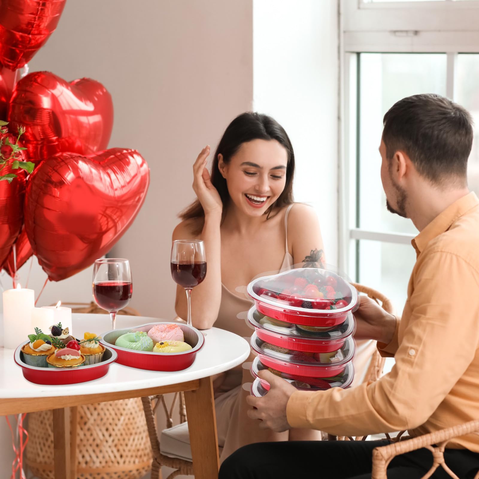Patelai 25 juegos de moldes grandes de aluminio para tartas con tapa, 643.5 g, en forma de corazón, moldes para hornear postres, para el día de San Valentín, Navidad, boda, graduación, suministros