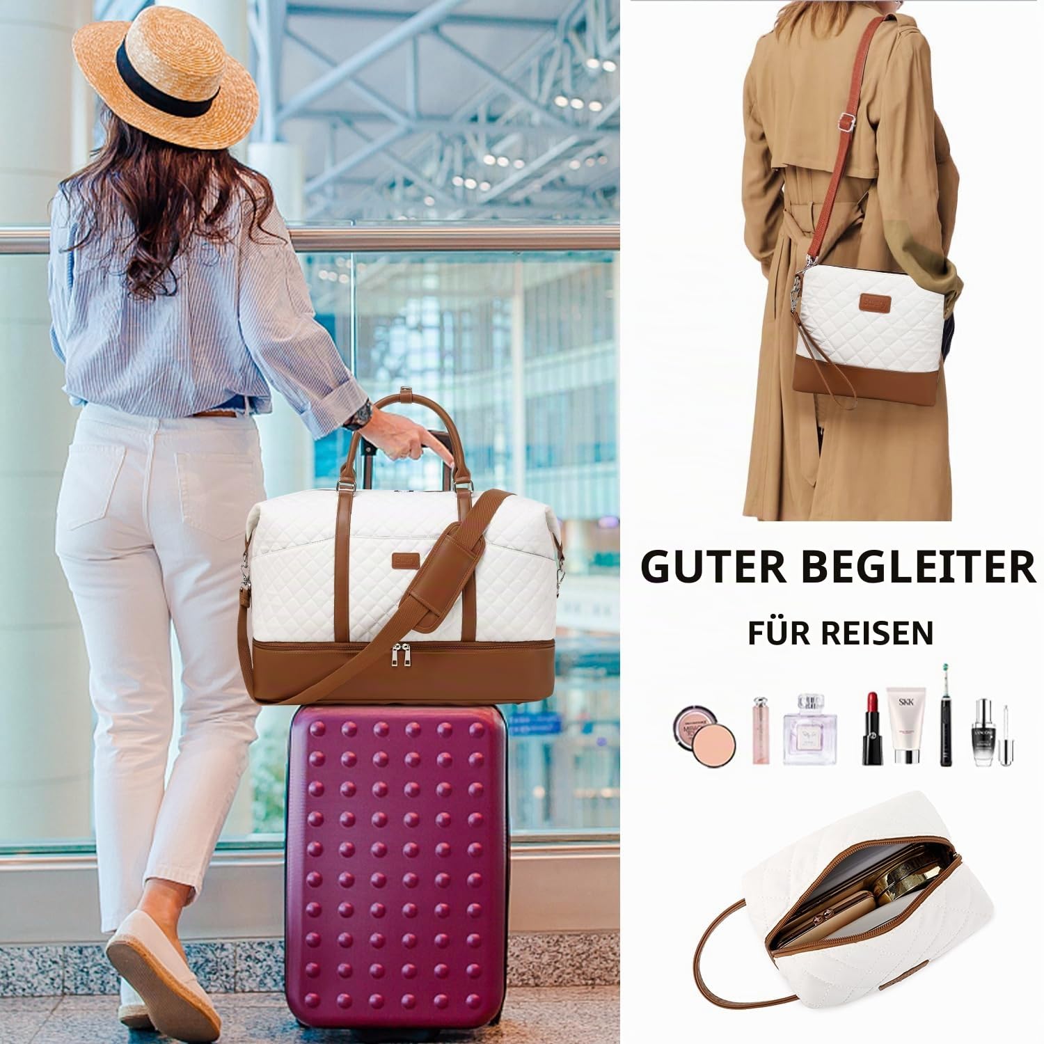 Weekender Reisetasche mit Kulturbeutel, große Schultertasche mit Schuhfach