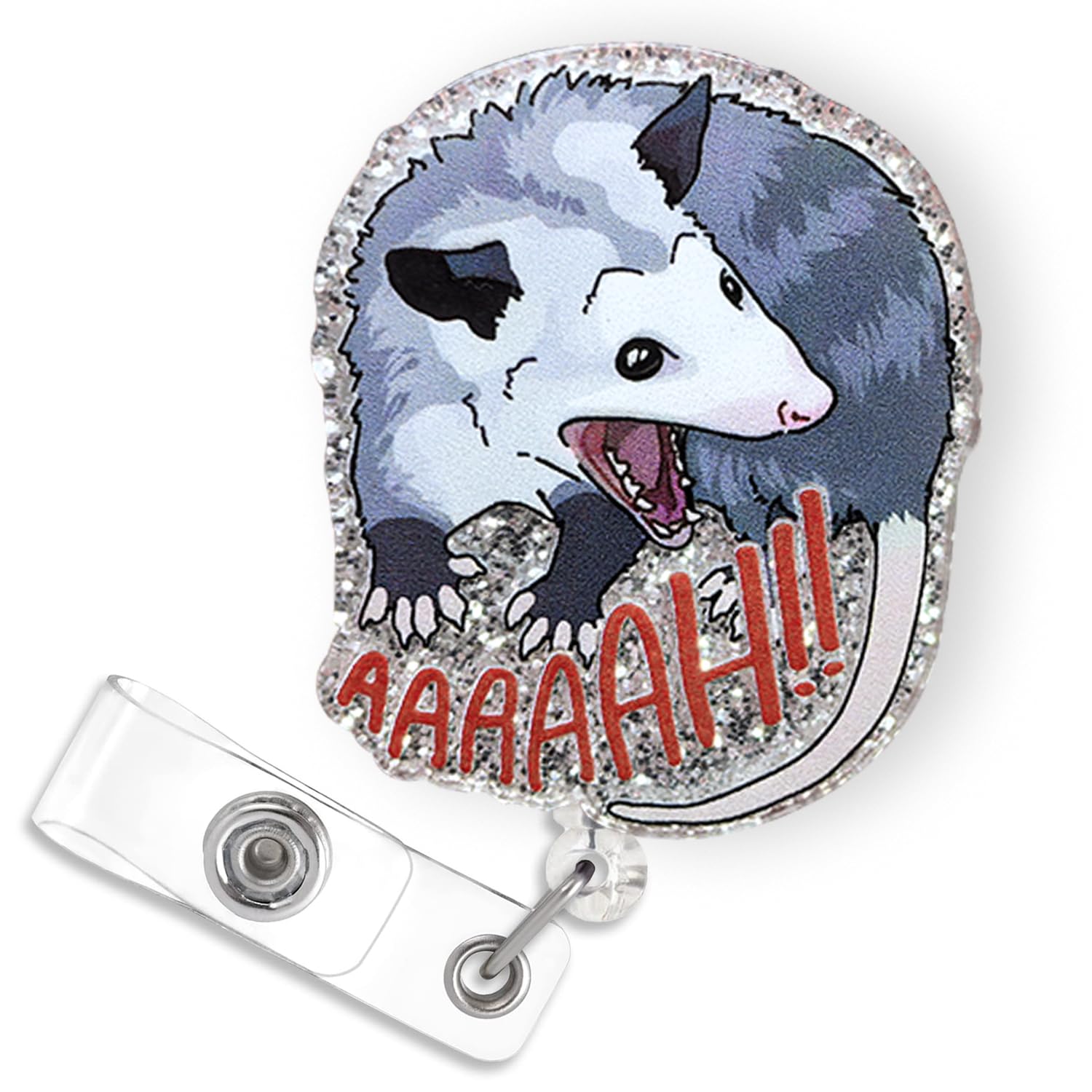 Funny Screaming Opossum Badge Reel Retractable for Nurse Nursing RN CNA Medical Worker & Office Staff, Cute Nurse Badge Accessories, Possum ID Badge