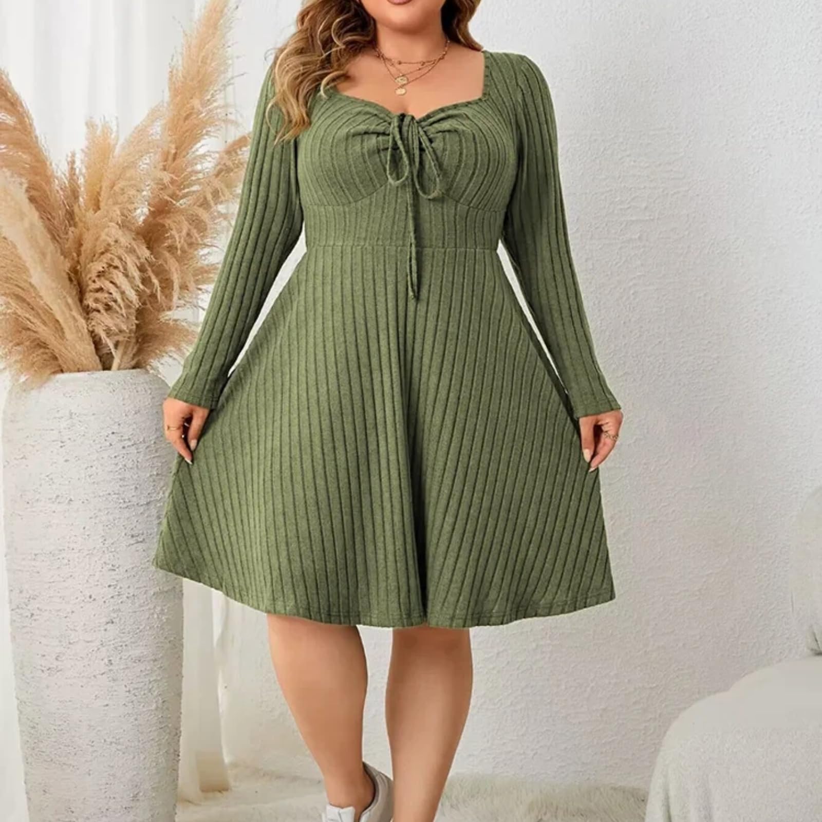 Vestido De OtoñO Nuevo A-Line con Acabado De Mujer Y Vestidos Vintage De Manga Larga Y Vestidos Casuales De Invierno De Punto Lateral