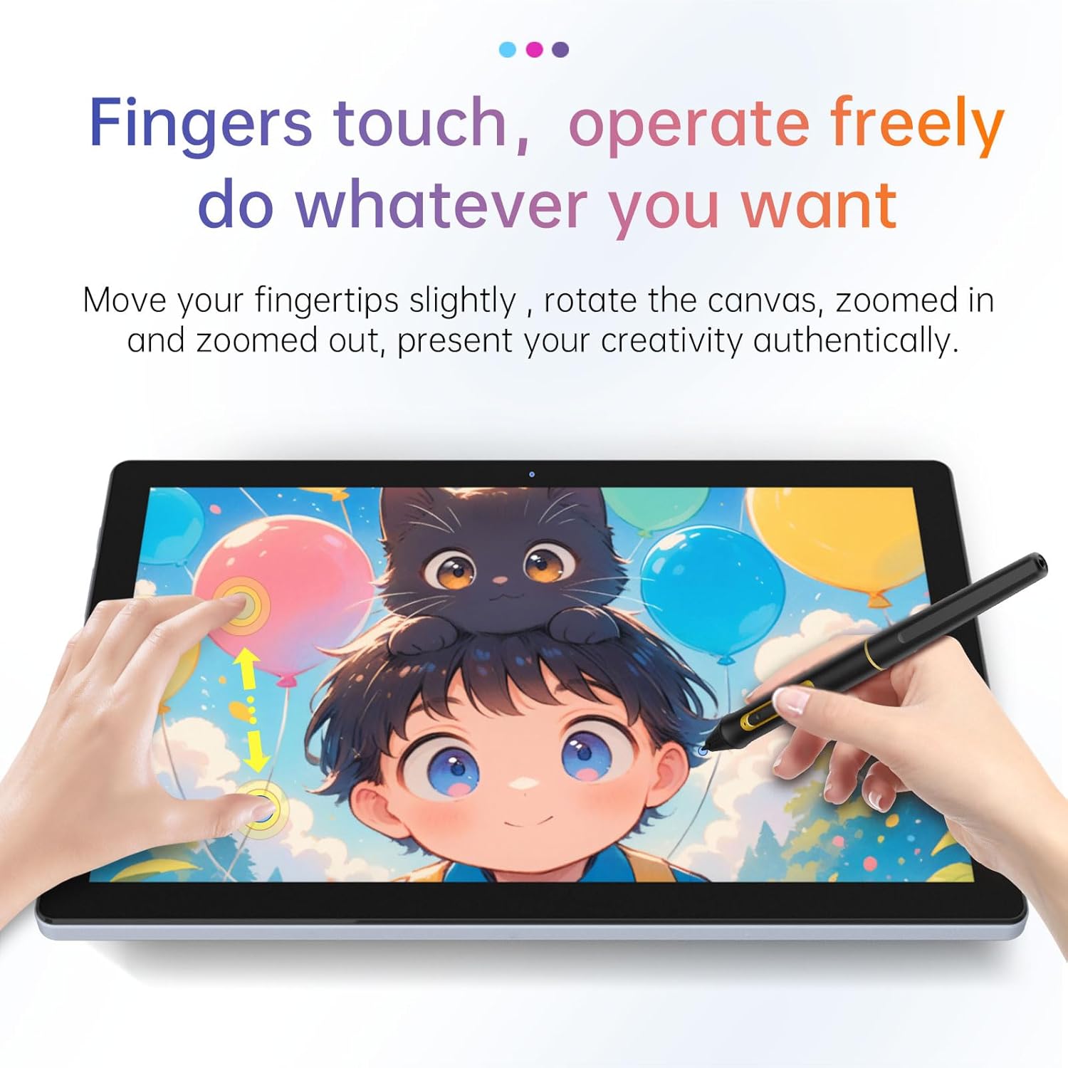 Irfora BT-101A Portable Graphics Ding Tablet 10.1 Inch IPS Screen Display with Finger Touch -Glare Digital Art Ding Pad 16384 Pressure Level Battery-Free Stylus Passive Technology Compatible