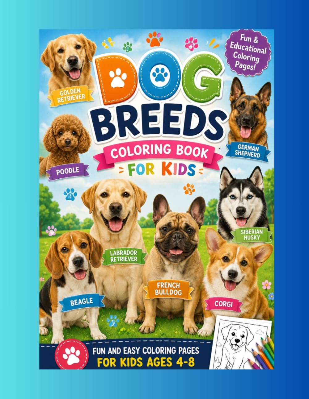 Cute Dog Breeds Coloring Book: Fun and Easy Coloring Pages for Kids Ages 4-8