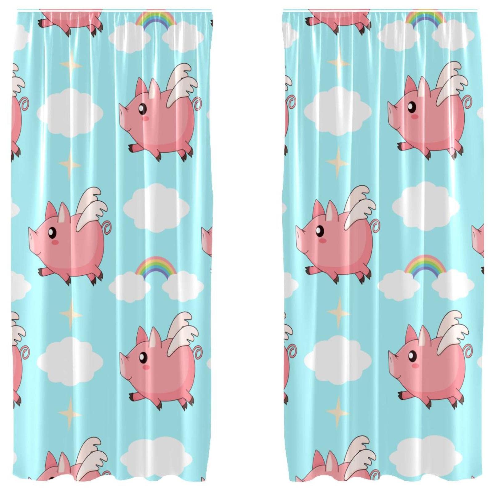 Cortinas opacas infantiles de cerdito rosa y nubes para dormitorio de niños 140x213 cm