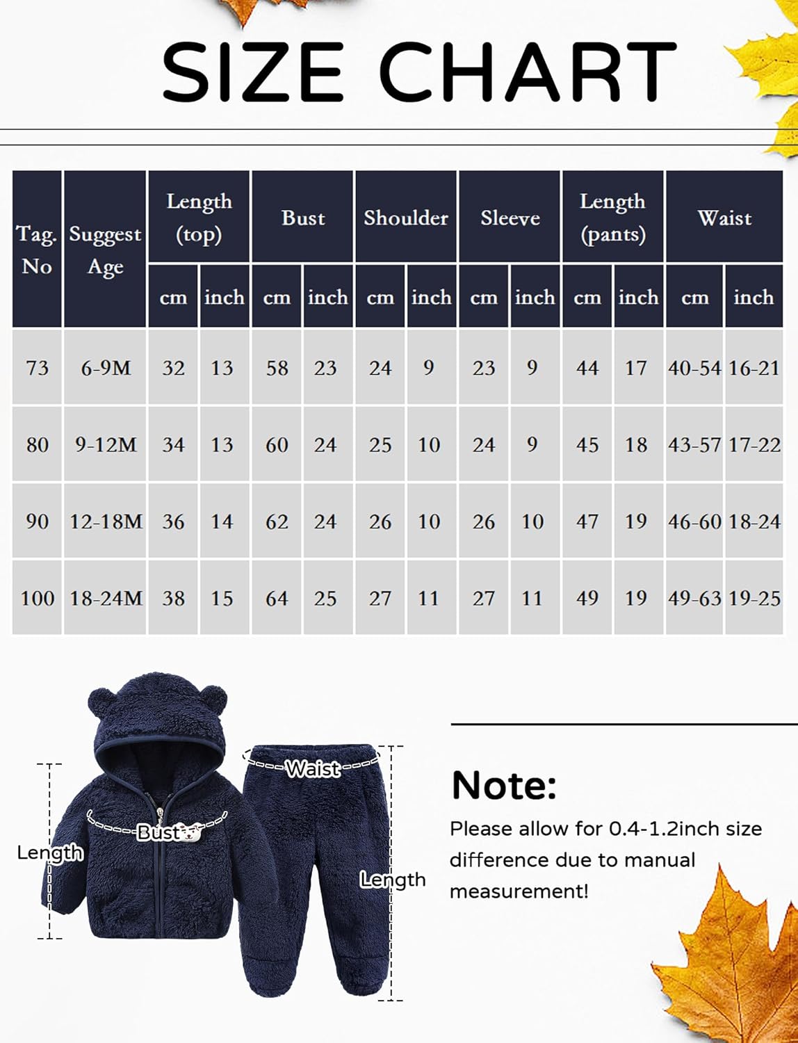 Happy Cherry Toddler Fleece Snowsuit Snow Pants Infant Girls Jackets Winter Clothes Hoodie Coat Baby Boy Neutral Outfit