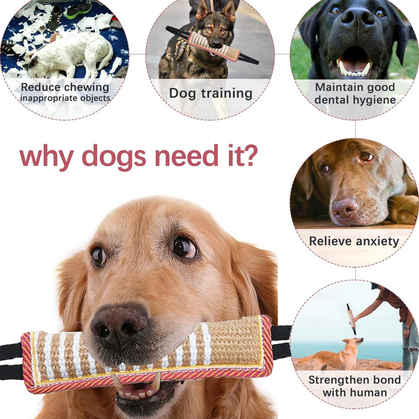 Manicotto in Juta per Cani con 2 Maniglie - Giocattolo per Addestramento e Gioco Interattivo - Dummy Tug of War per Cane di Taglia Medio-Grande - 2 Pezzi