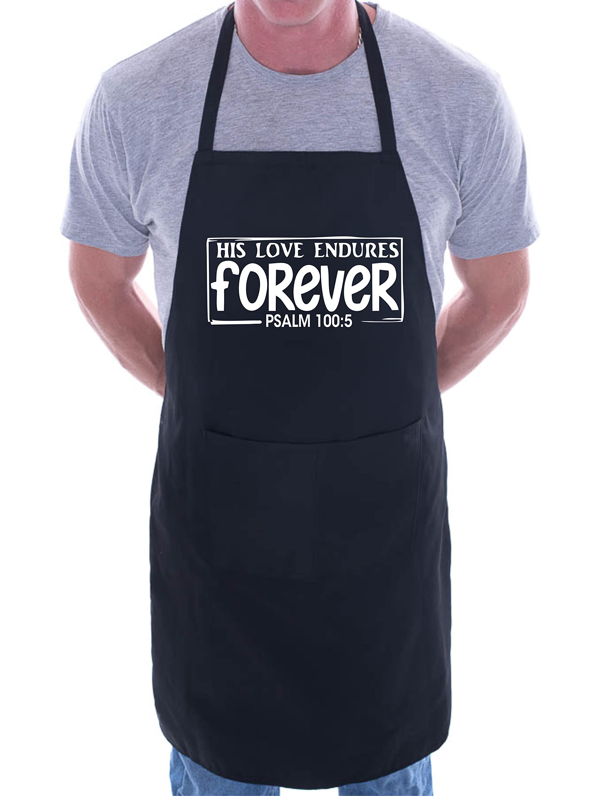Print4u Unisex Black His Love Endures Baking Apron Church Christian Gift Cooking Bbq